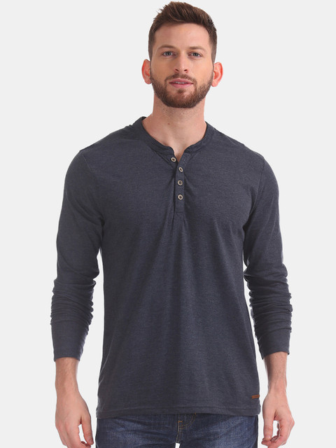 

Cherokee Men Navy Blue Solid Henley Neck T-shirt