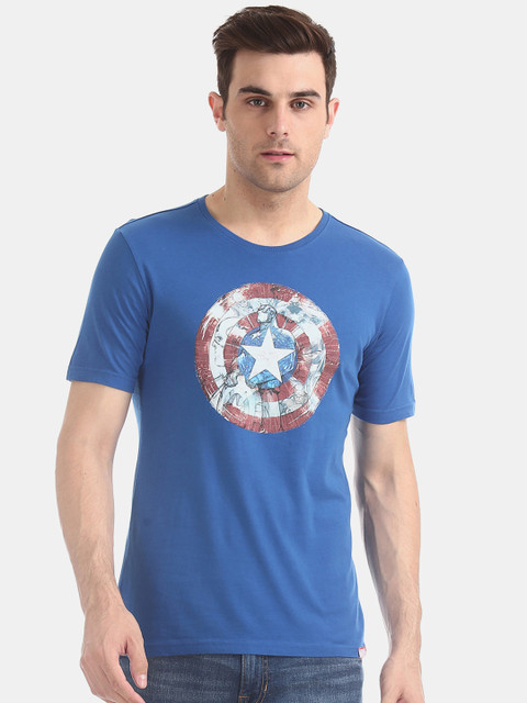 

Colt Men Blue Captain America Printed Round Neck T-shirt