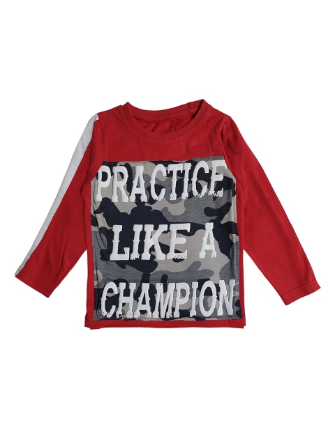 

KiddoPanti Boys Red & White Printed Round Neck T-shirt