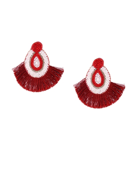 

Adwitiya Collection Maroon & White Crescent Shaped Drop Earrings