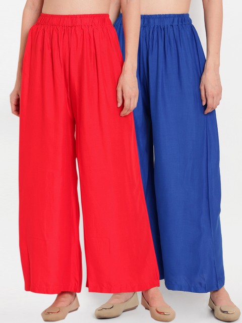 

TAG 7 Women Pack of 2 Solid Flared Palazzos, Red