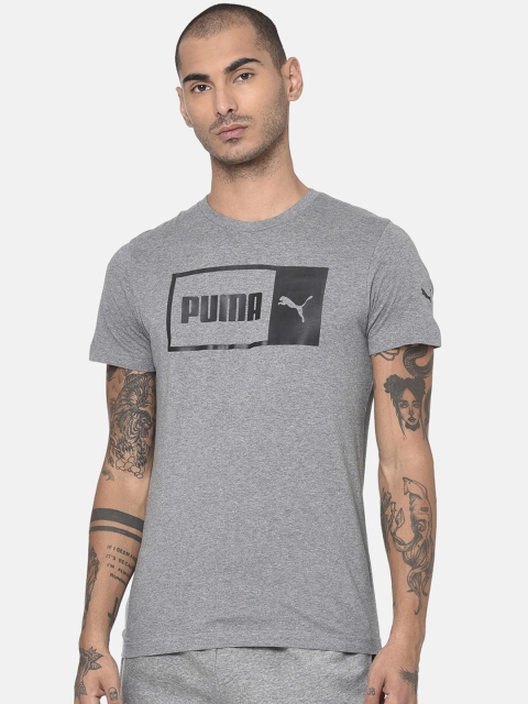 

Puma Men Grey Printed Round Neck Logo Split T-shirt