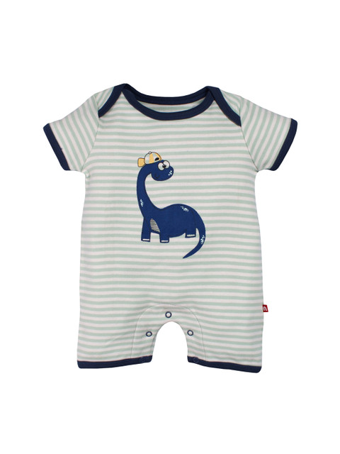 

Nino Bambino Kids Navy Blue & Green Striped Organic Cotton Rompers