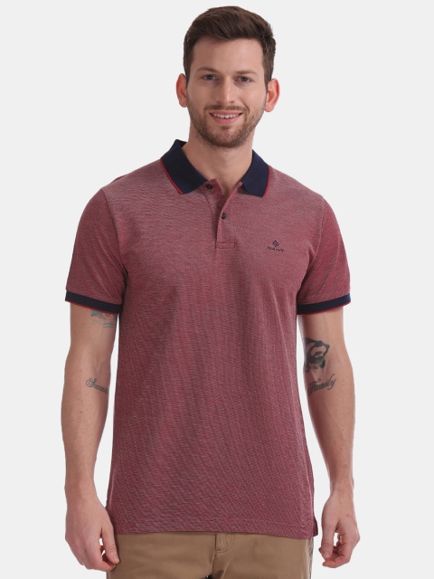 

GANT Men Red Solid Polo Collar Pure Cotton T-shirt