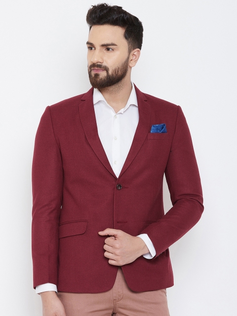 

Spirit Men Maroon Solid Single-Breasted Tailored Fit Blazer