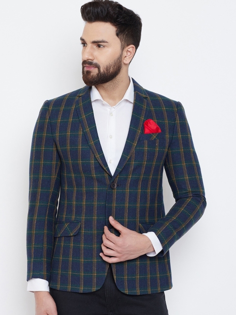 

Spirit Men Blue & Brown Checked Single-Breasted Tailored Fit Blazer
