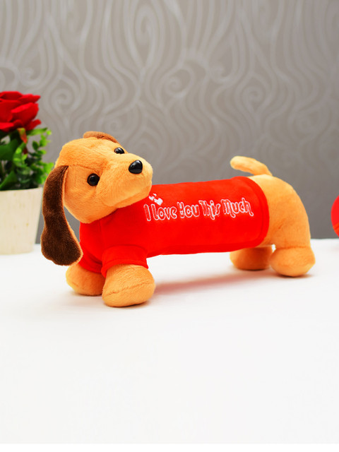 

Archies Red & Mustard Yellow Dog Shaped Soft Toy