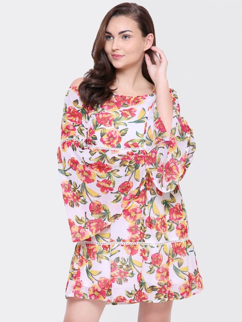 

Yaadleen Women White & Green Floral Printed Fit and Flare Dress