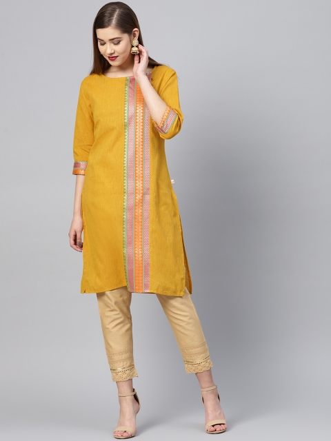 

Juniper Women Mustard Yellow Woven Design Straight Kurta
