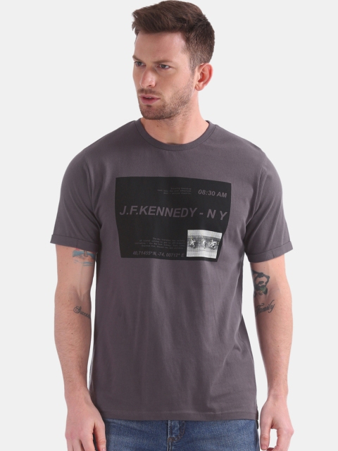 

Colt Men Charcoal Grey Printed Round Neck T-shirt