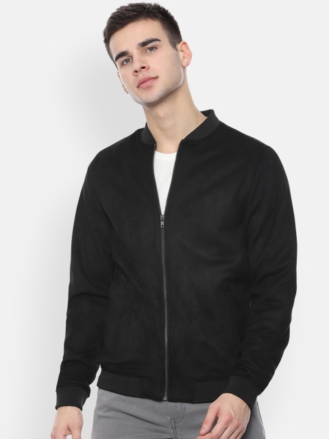 

V Dot Men Black Solid Bomber Jacket