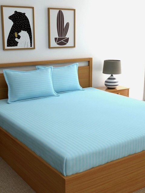 

Dreamscape Blue Striped 220 TC Cotton 1 Queen Bedsheet with 2 Pillow Covers