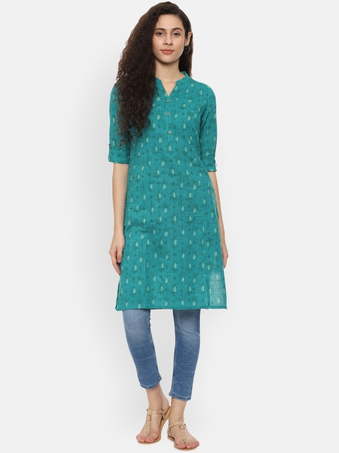 

People Women Green Printed Straight Kurta