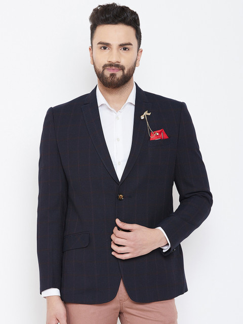 

Spirit Men Navy Blue & Red Checked Single-Breasted Blazer