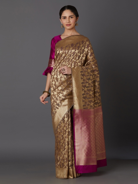 

Mitera Purple & Brown Silk Blend Woven Design Kanjeevaram Saree