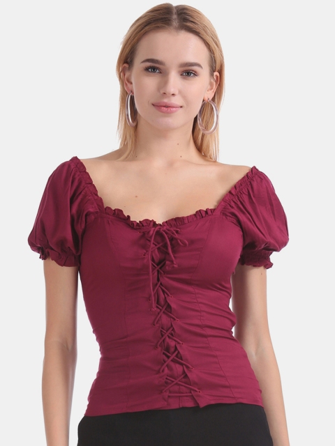 

Aeropostale Women Maroon Solid Top