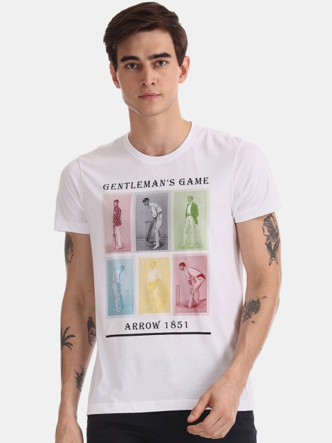 

Arrow Sport Men White Printed Round Neck Pure Cotton T-shirt