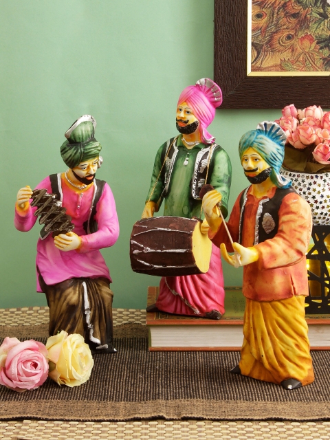 

TIED RIBBONS Set Of 3 Green & Pink Punjabi Bhangra Cultural Figurine Showpieces
