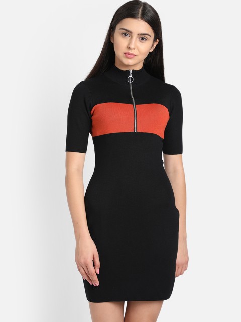 

COVER STORY Women Black & Red Colourblocked Bodycon Dress