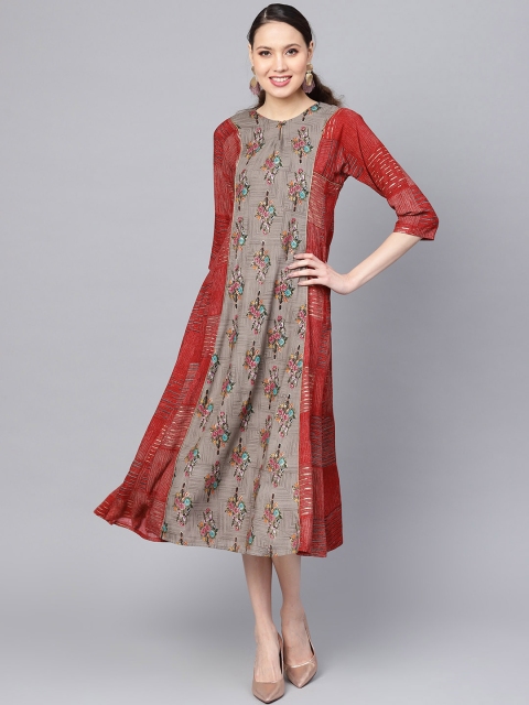 

Juniper Women Grey Printed Fit and Flare Dress