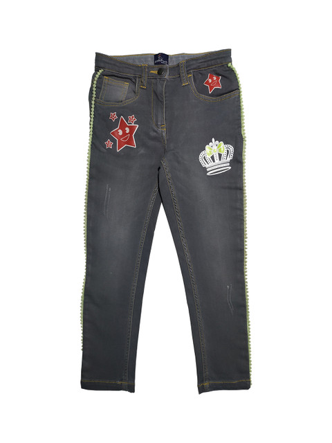 

KiddoPanti Girls Grey Regular Fit Mid-Rise Low Distress Stretchable Jeans
