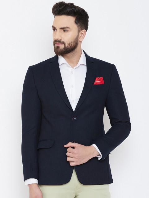 

Spirit Men Navy Blue Solid Single-Breasted Tailored Fit Blazer