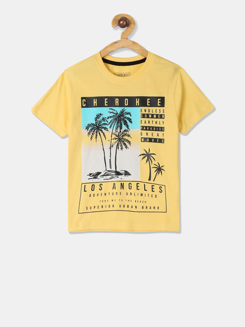 

Cherokee Boys Yellow Printed Round Neck T-shirt