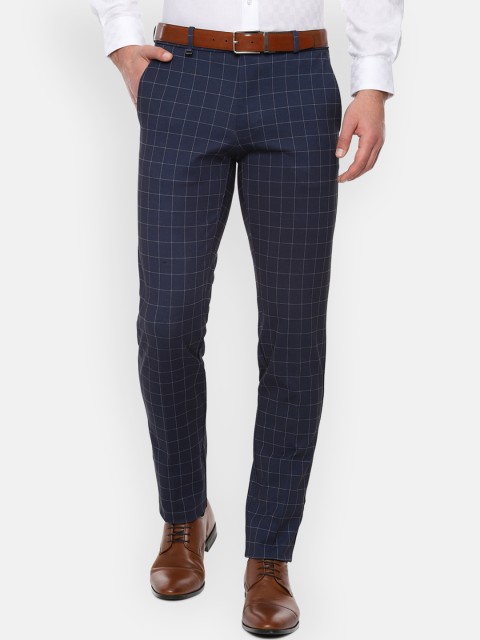

Van Heusen Men Navy Blue Slim Fit Checked Formal Trousers