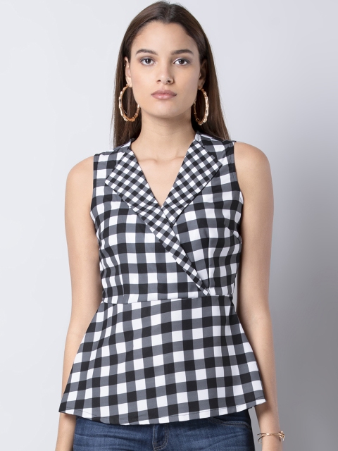 

FabAlley Women Black Checked Peplum Top