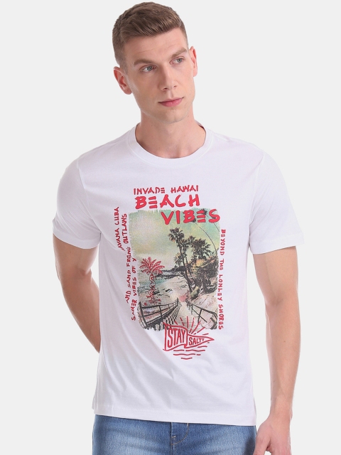 

Colt Men White Printed Round Neck T-shirt
