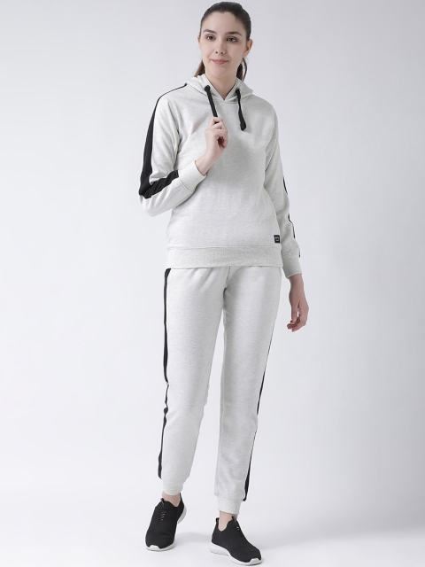 

GRIFFEL Women Light Grey Melange & Black Colourblocked Hooded Tracksuit