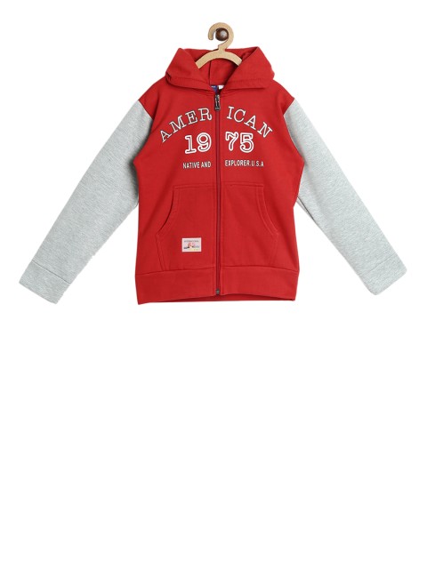 

SWEET ANGEL Boys Red & Grey Printed Hooded Sweatshirt