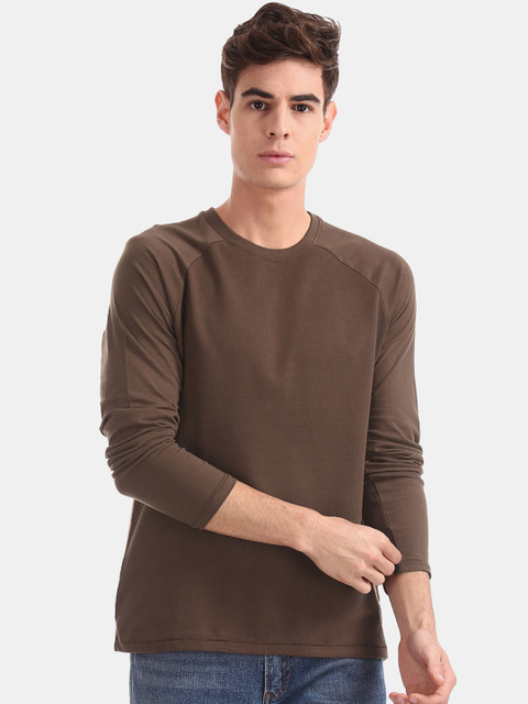 

Cherokee Men Brown Self Design Round Neck Pure Cotton T-shirt