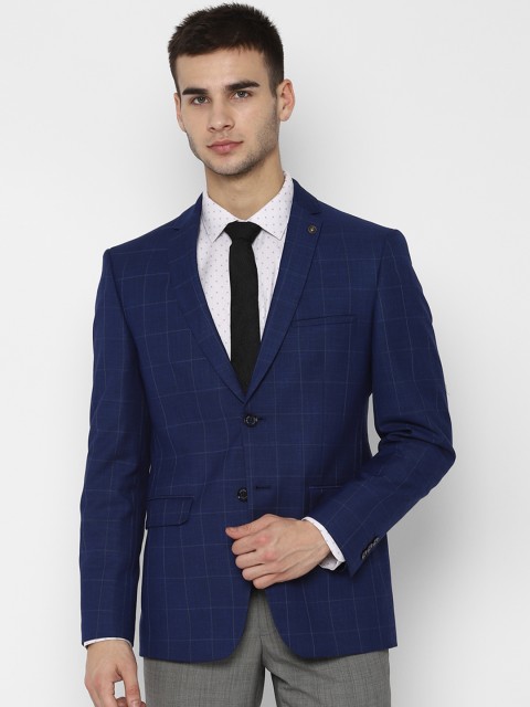 

Allen Solly Men Navy Blue Checked Single-Breasted Slim Fit Blazer