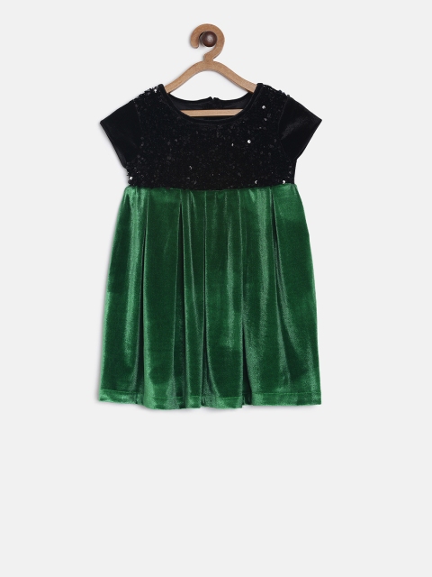

TALES & STORIES Girls Green Colourblocked Fit and Flare Dress