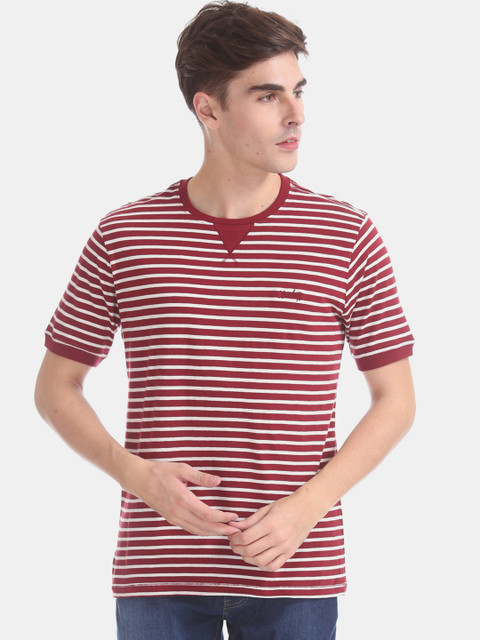 

Cherokee Men Red & White Striped Round Neck T-shirt