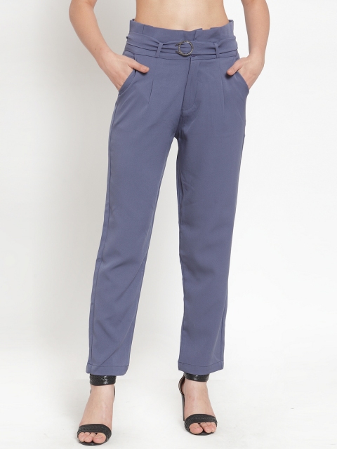 

Xblues Women Pastel Violet Solid High-Rise Peg Trouser