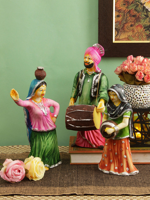 

TIED RIBBONS Set Of 3 Pink & Green Punjabi Bhangra Cultural Figurine Showpieces