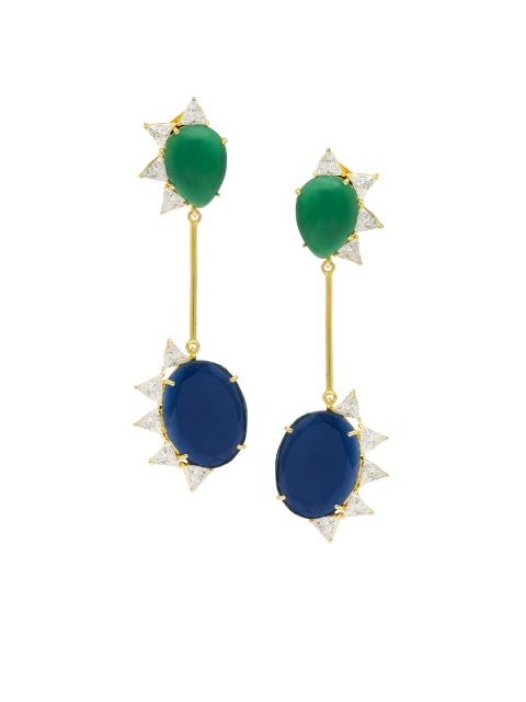 

Unniyarcha Jewellery Gold-Toned & Blue Circular Drop Earrings
