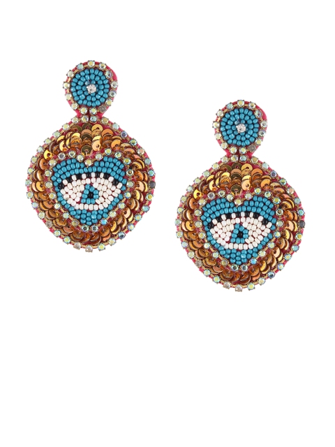 

Adwitiya Collection Blue & Gold-Toned Oval Drop Earrings