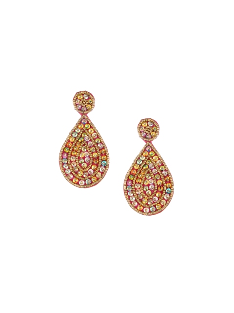 Adwitiya Collection Red & Gold-Toned Teardrop Shaped Drop Earrings