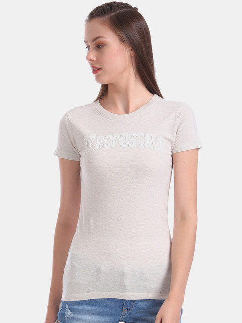 

Aeropostale Women Beige Printed Round Neck T-shirt