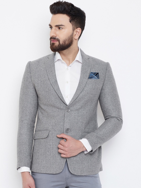 

Spirit Men Grey Solid Single-Breasted Tailored Fit Blazer
