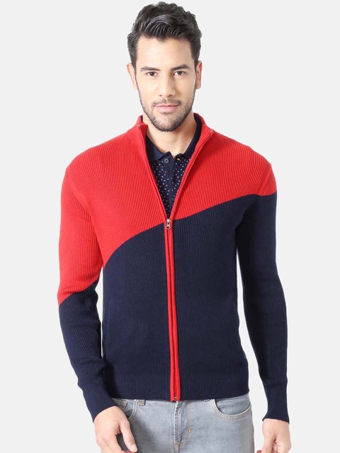 

Peter England Casuals Men Red & Navy Colourblocked Cardigan