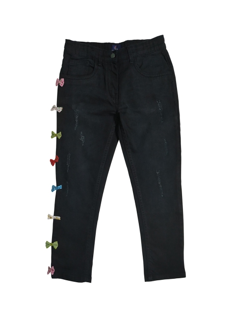 

KiddoPanti Girls Black Regular Fit Mid-Rise Low Distress Stretchable Jeans