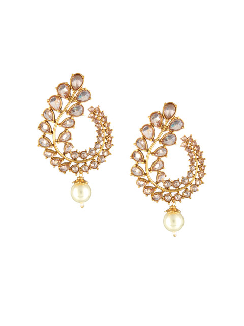 

Adwitiya Collection Gold Plated White Classic Drop Earrings