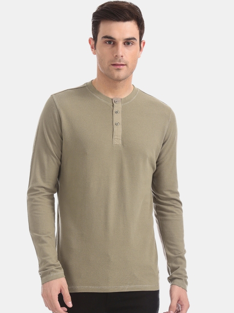 

Cherokee Men Beige Self Design Henley Neck T-shirt