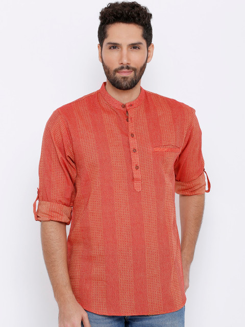 

SALWAR STUDIO Men Orange Woven Design Straight Kurta