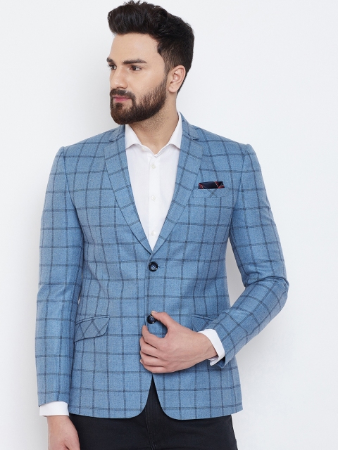 

Spirit Men Blue Checked Single-Breasted Tailored Fit Blazer