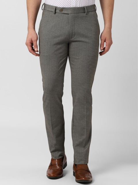 

Peter England Men Grey Self Design Slim Fit Formal Trousers